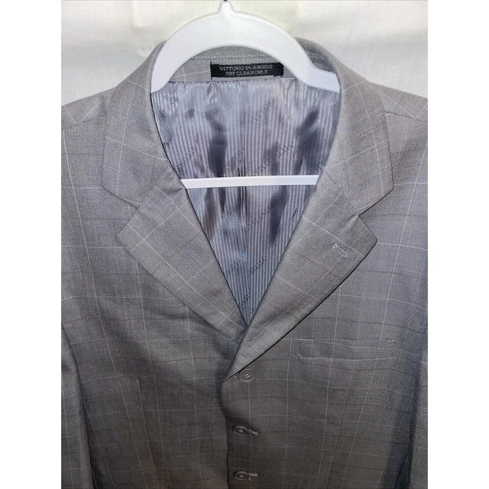 Vittorio St. Angelo Men’s Suit Jacket Size 42L Gray Business Formal Windowpane